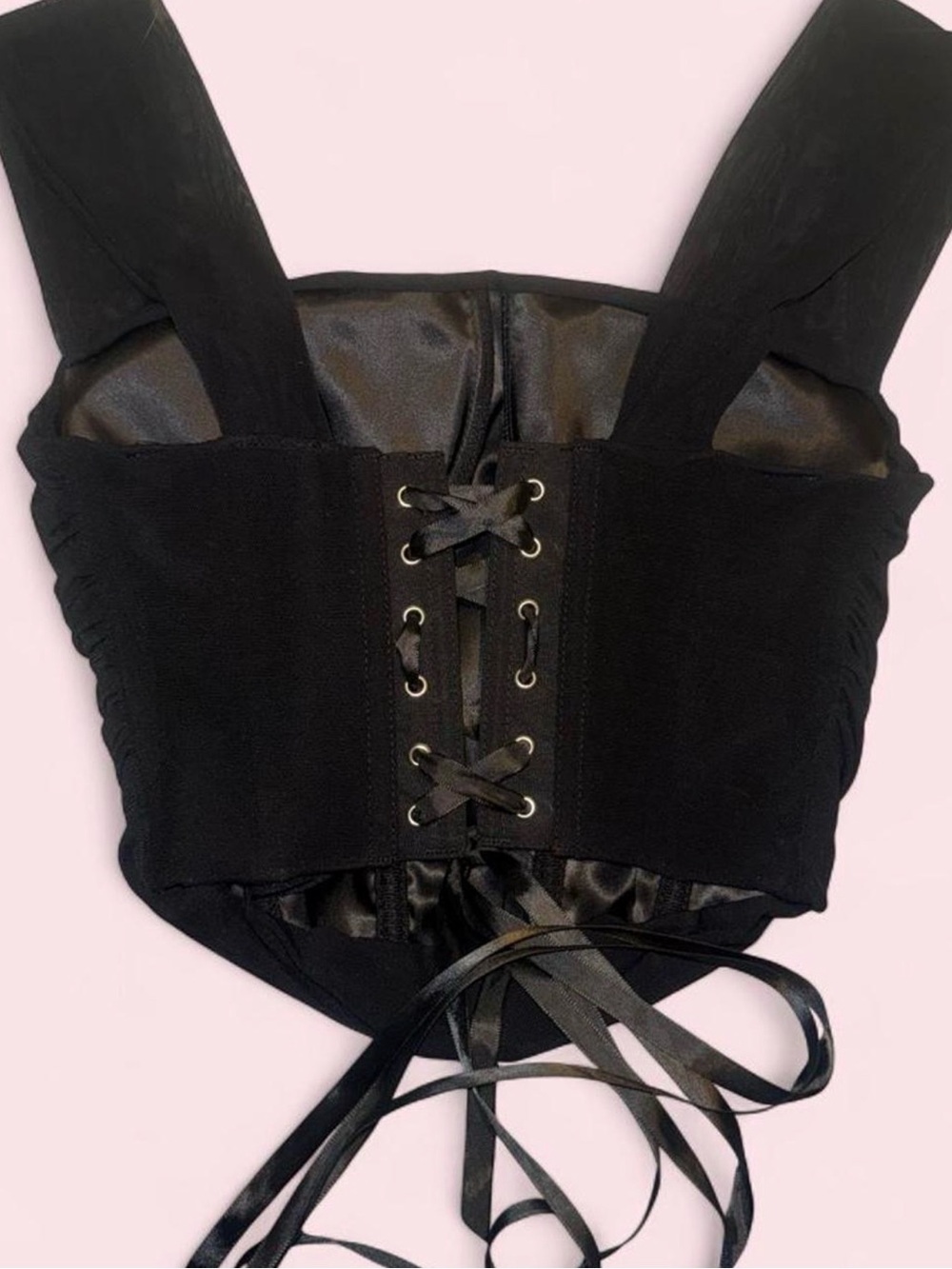 Source Unknown Black Lace-Up Corset Crop Top